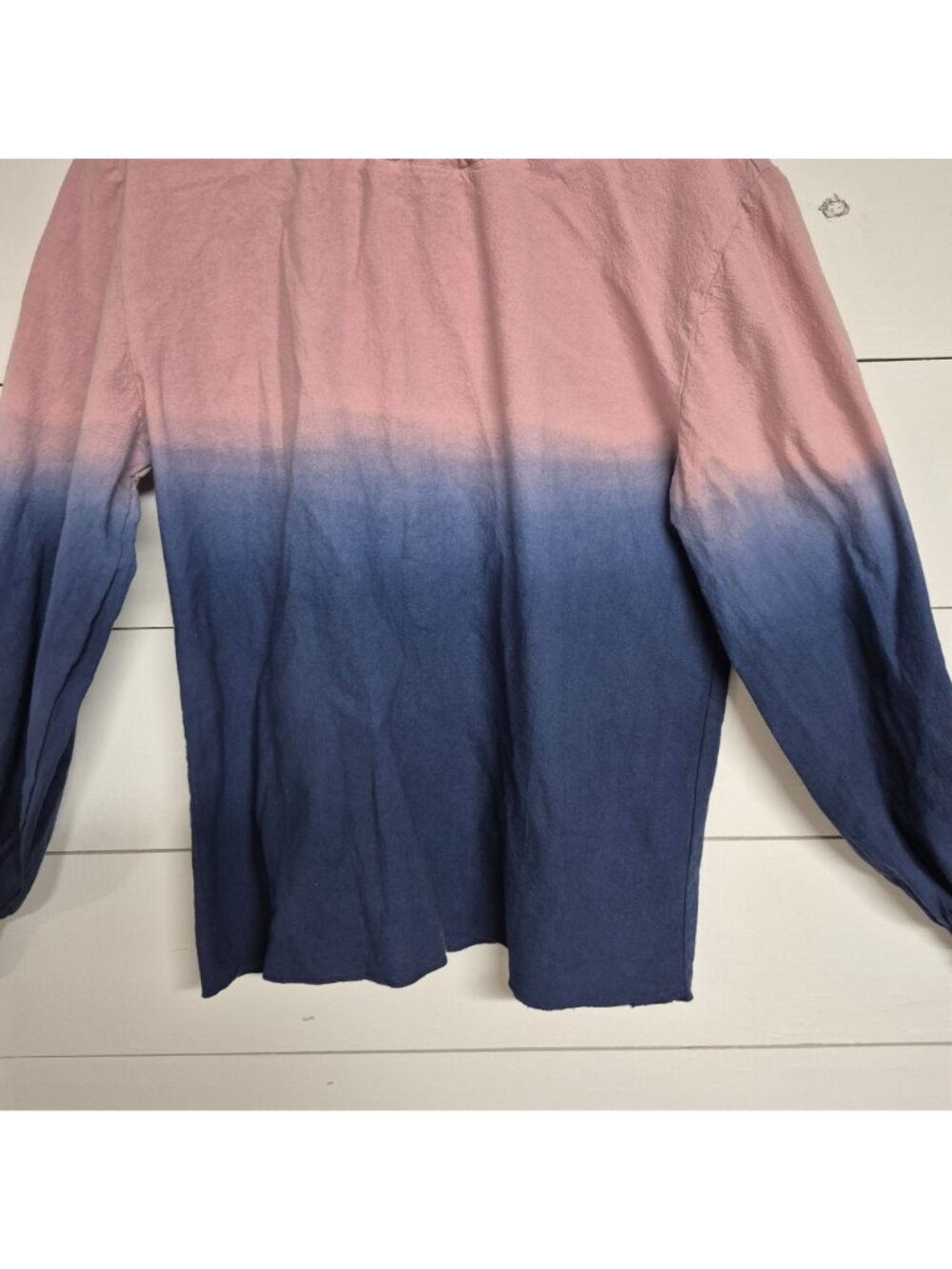 ErgoLUX Pink & Navy Long Sleeve Top W/ Ruffle Neckline & Smocked Cuffs XL - Picture 3 of 6